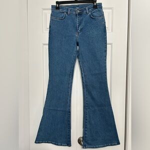Y2K Blue Flare Jeans w/ Rhinestone Detail Mid Rise – Size 28